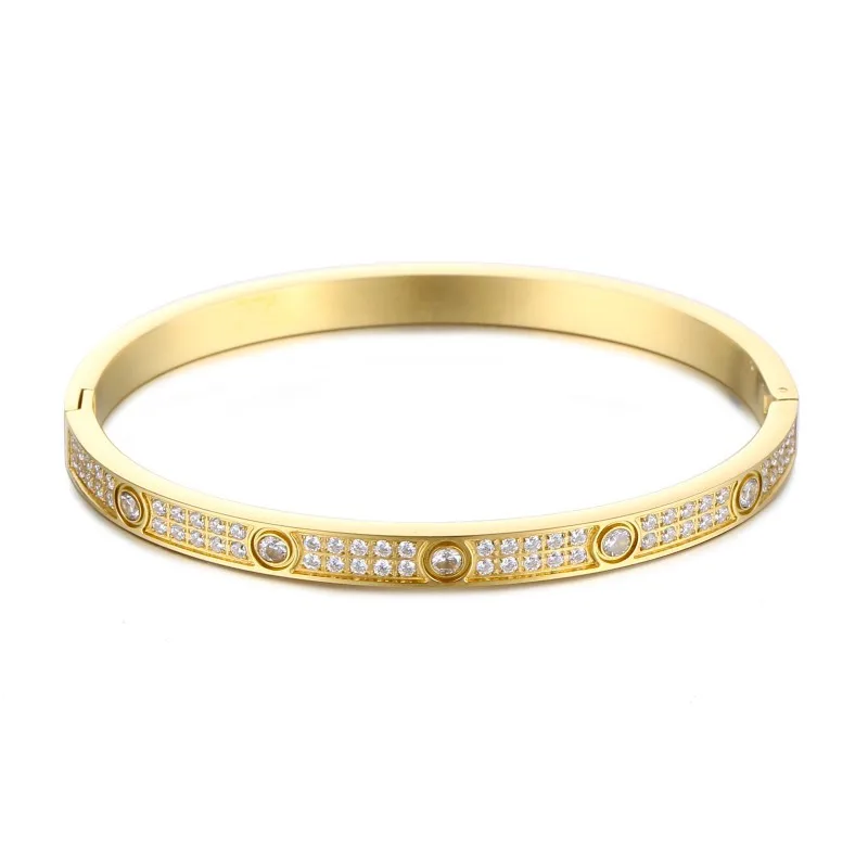 Bracelet Jonc En Acier Inoxydable Doré Or Jaune - Zirconium Pour Femme - Style Minimaliste Et élégant