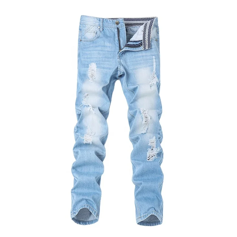 Light Blue Wash Ripped Jeans Mens Promotions