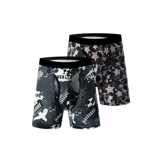 2PCS New Printed Ice Feeling Ice Silk Men's Underwear Soft Comfortable Sports Breathable Fashion Quick Drying Boxer Briefs