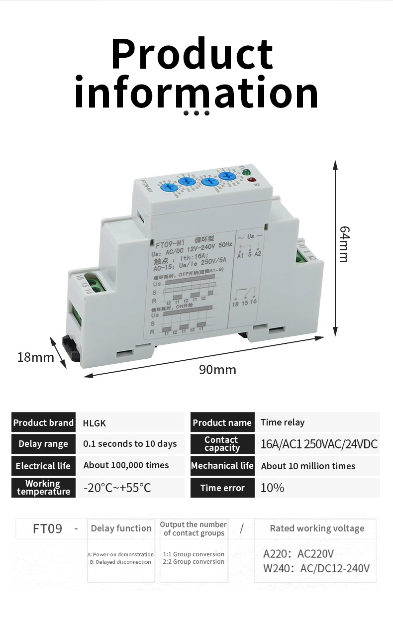 product factory direct sale ft09 series rail type time relay compact in size 35mm rail installation multi functional time relay-4