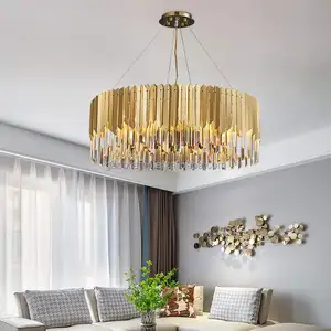Modern Luxury Crystal Chandelier for Living Room Dining Golden Accent for Hotel Retro-Art Decors Hanging for Home Restaurant