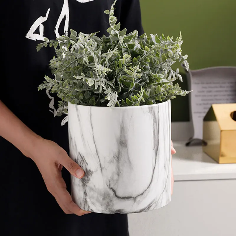 Redeco New Trend Mini Garden Supplies With Tray Marble Veins Pots Ceramic Plant Sale for