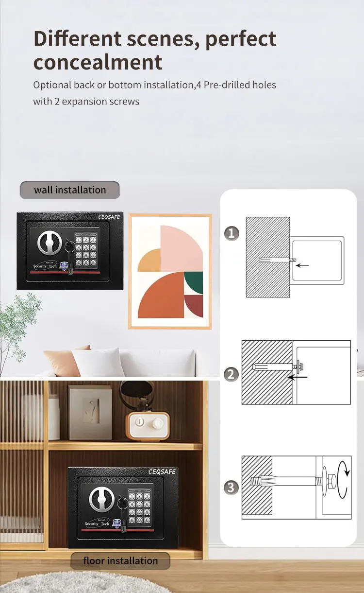 CEQSAFE High Quality Digital Hidden Wall Safes Deposit Box Small Mini Size Security Safety Cash Box manufacture