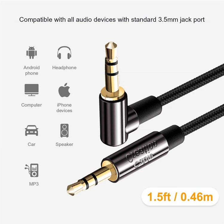 Câble Audio Jack 3,5 Mm Mâle-Mâle - 0,5 M En Nylon Tressé - Pour Smartphone, PC, Haut-parleur, TV - Connecteurs Dorés - 5
