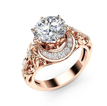 Ladies White Topaz Gemstone Dainty Rings Drop Shipping 14K Rose Gold Micro Inlaid Diamond Engagement Ring For Women