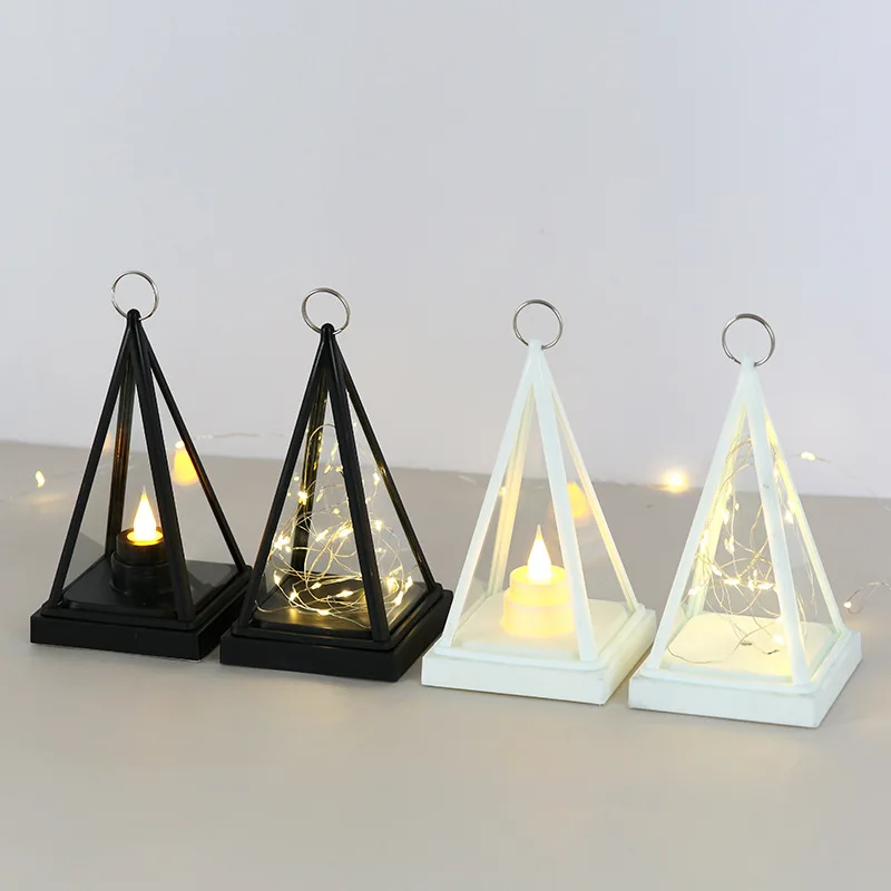 2022 New Design Simple Triangle LED Lantern Party Decorations Night Light Plastic Lantern