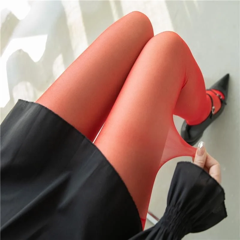 New Spring Collection Seamless Sexy Blue Red Silk Stocking Thin Transparent Pantyhose/Tights for Ladies Girls