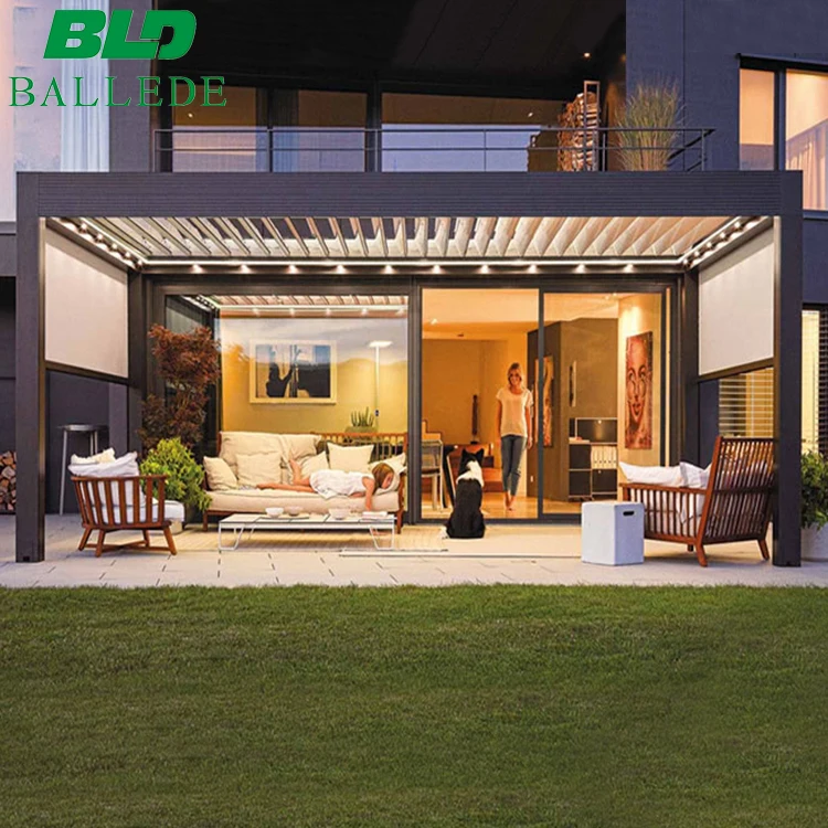 Most Popular Modern Patio Pergola Gazebo Aluminum Adjustable Outdoor Louvered Pergola With Curtains and Netting