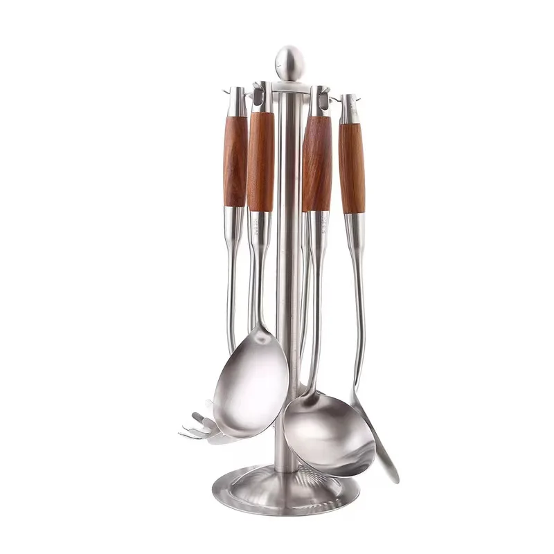 Cooking Utensil Set 304 Stainless Steel Kitchen Utensils With Wood Handle 6 Pieces Kitchen Stainless Steel Cookware Set Utensils