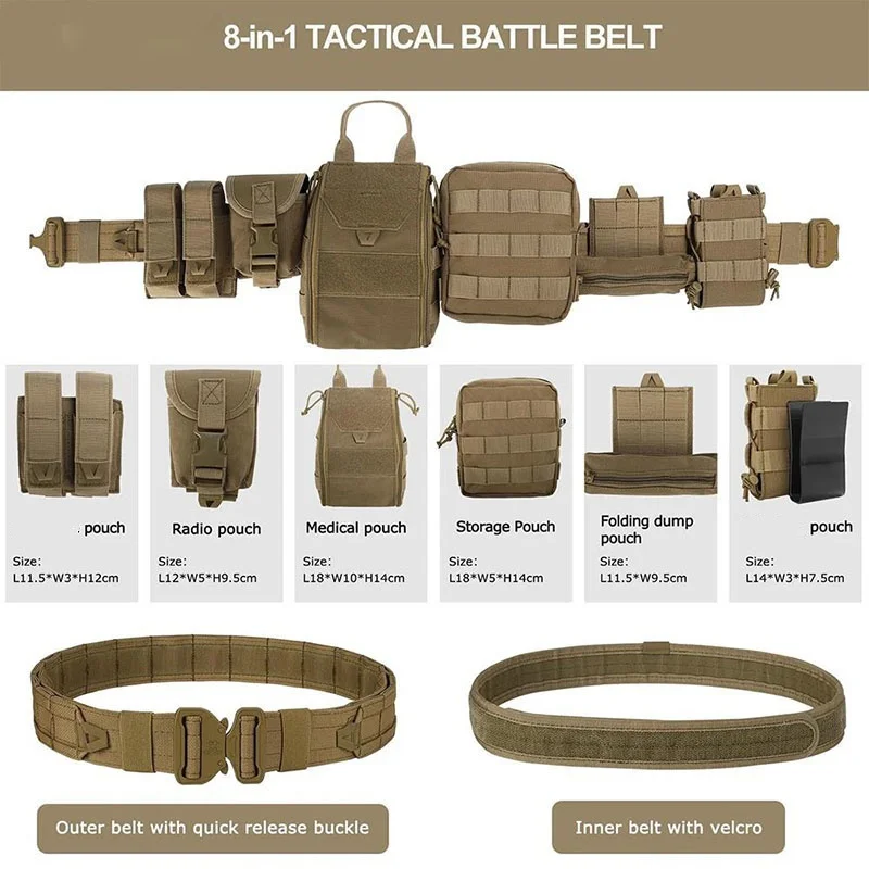 Tactical Belt with Pouches Accessories Hunting Utility Belts for Outdoor Multifunctional Wear-resistant Tactical Belts