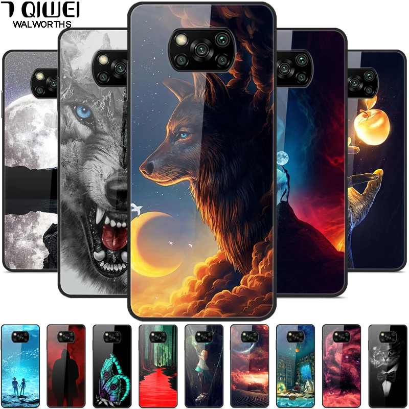 Para Xiaomi Caso Nfc Vidro Temepred X3 Poco Lobo Capa Dura De Volta Para O  Caso Nfc Poco Poco X3 X 3 Nfc Capa Pocox3 Funda À Prova De Choque - Buy