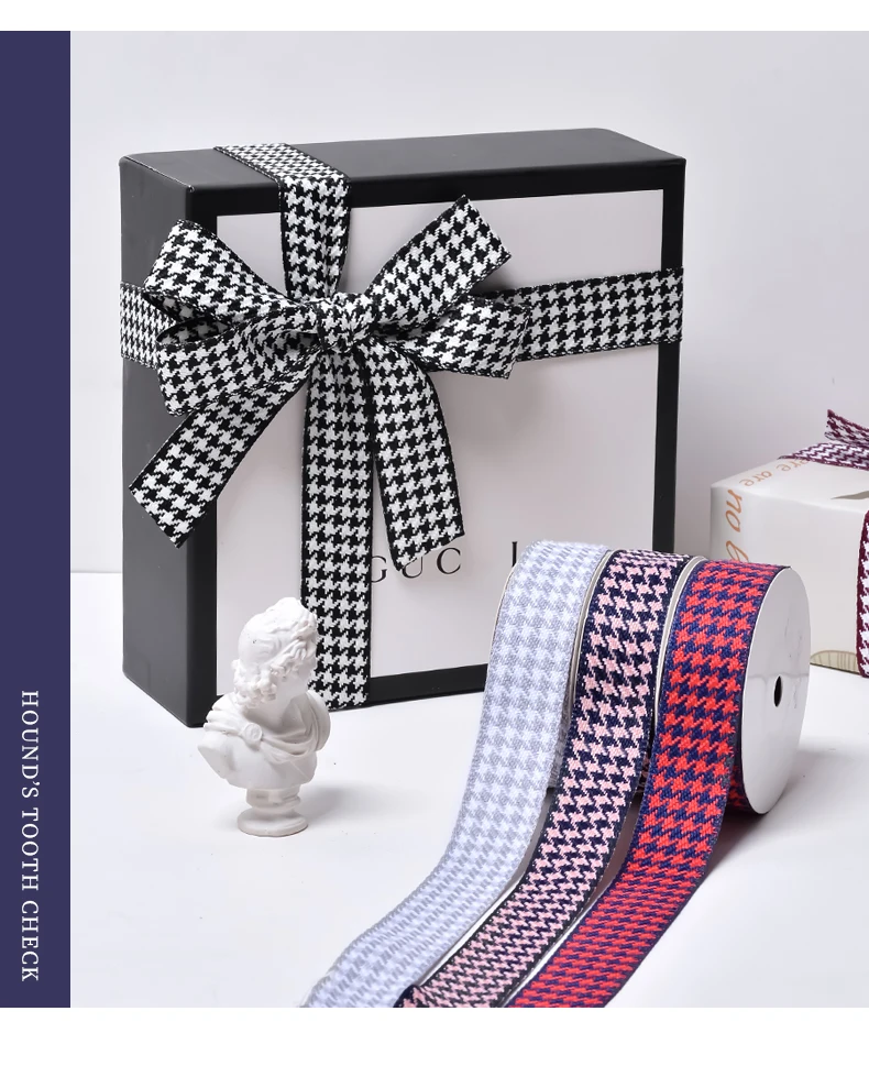 Ribest Factory Wholesale Woven Plaid Houndstooth Ribbon Custom 25mm For
