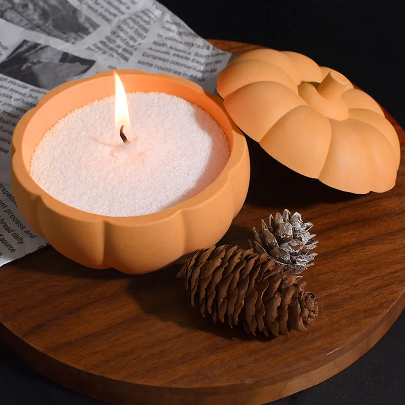 Halloween Pumpkin Silicone Mold Gypsum Ornament for Candle Cup & Storage Box Plant Shape Halloween Jar Mold factory