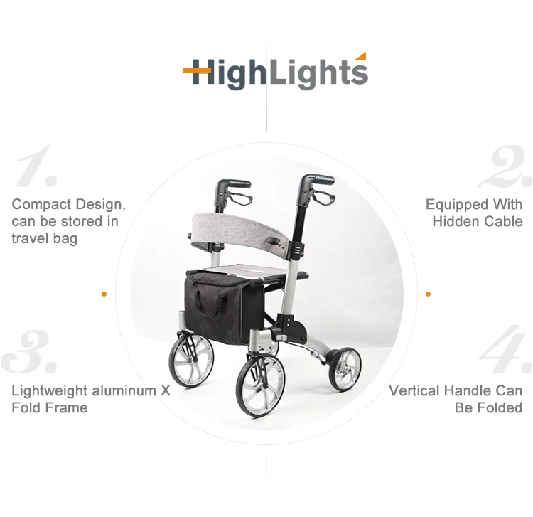 Heavy Duty Obese 202kg Walker Folding Adult Rollator Custom Logo Euro