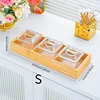 3-compartment transparent PET striped dish with gold and wood base