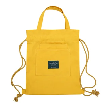 2023 new canvas backpack female student tutorial handbag pull-belt dual-use single-shoulder bag drawstring bag