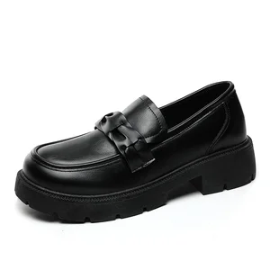 K1805 Summer New Women's Shoes Lefu Shoes Solid Color Flat Bottom Versatile Casual Leather Shoes