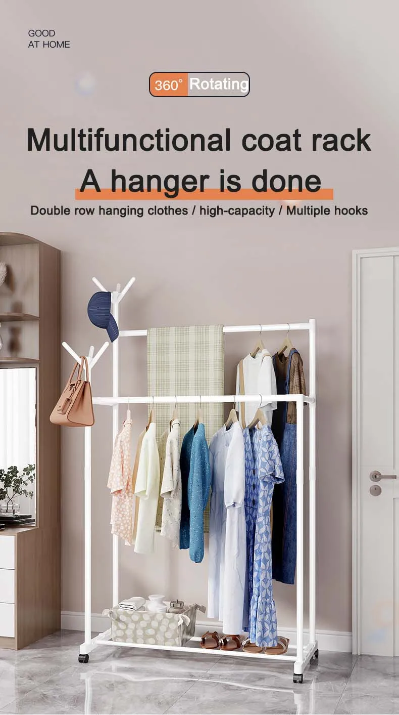 Modern Multifunctional Steel Coat Rack Double Single Tiered for Living Room Use Easy Standing Installation for Shoes Clothes