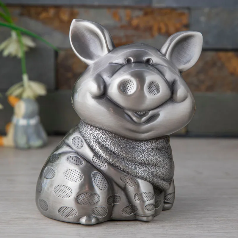 pewter material smile pig money box for home decoration use