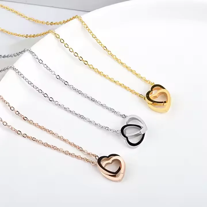 18K Gold Double Heart Necklace - Non-Tarnish & Trendy