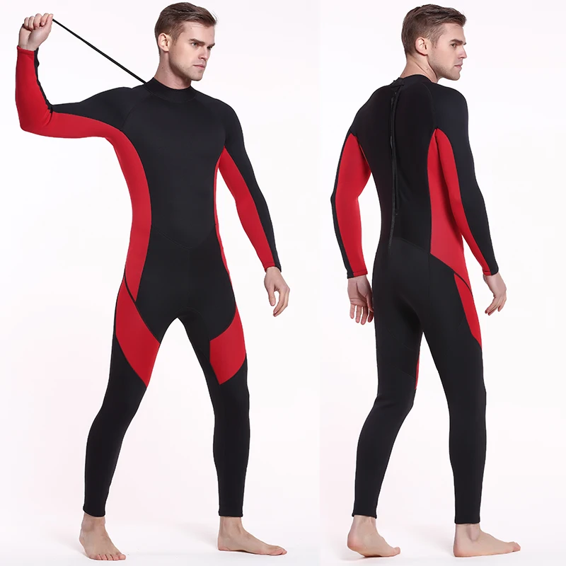 Wetsuit Men Full 3mm Neoprene Surfing Suit Diving Snorkeling Swimming  Jumpsuit Black/red Color Block Back Zip Fullsuit - Buy Wetsuit Men Full 3mm  