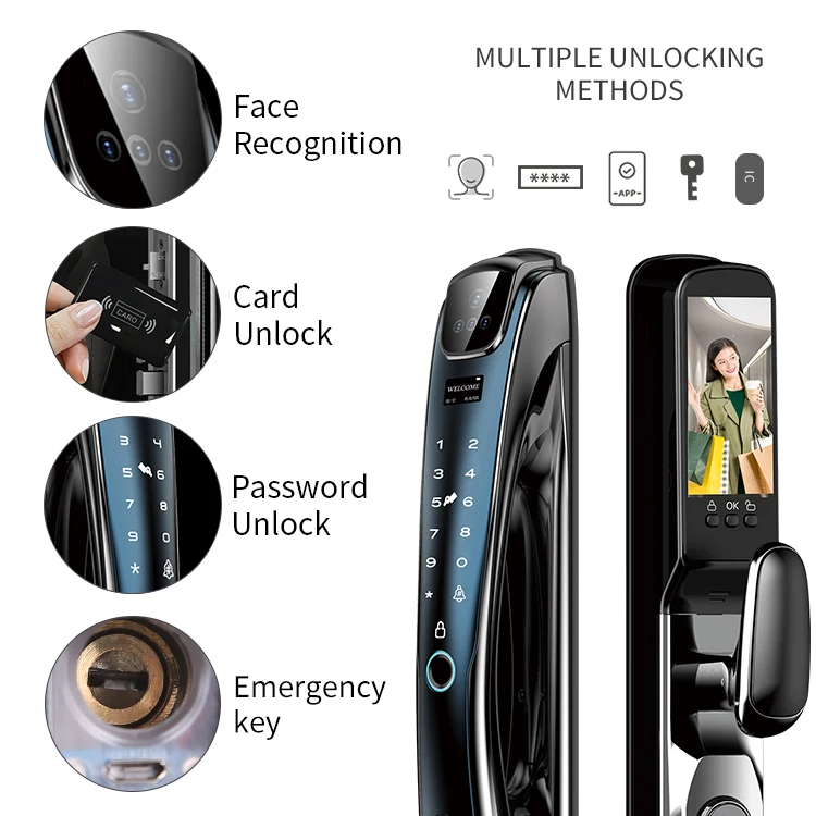 Factory Price Premium Quality 3D Face Recognition Biometric Fingerprint TUYA WIFI Smart Door Lock Outdoor Digital Lock D27