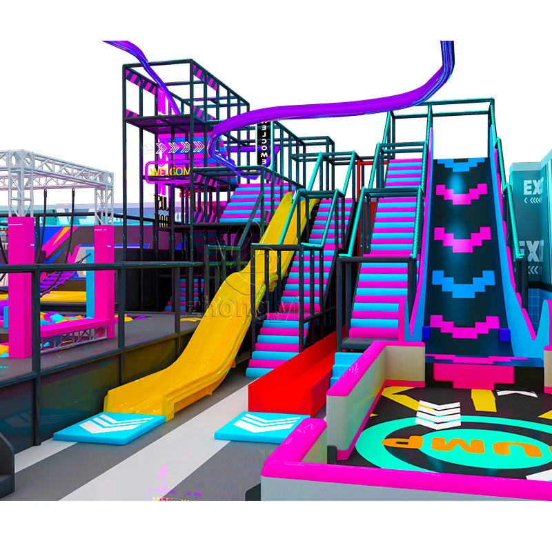 ABAM Adult Kid air Zone Parks Trampoline Indoor Playground Equipment Slide  Games Jumping Trampoline Park