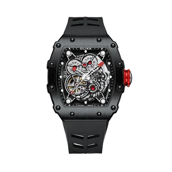 OLIKA High-End Automatic Mechanical Watch for Men New Limited Edition Hollowing Feature Water Resistant Rectangle 22mm Silicone