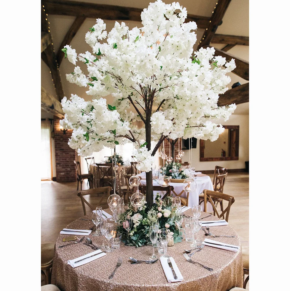 Realistic Japanese White Cherry Blossom Flowers Tree Branches Decoration  Wedding Artificial Cherry Blossom Tree Centerpieces, image size:1000x1001
