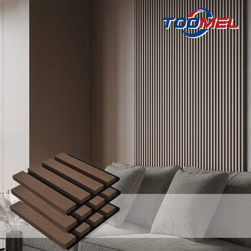 Natural Oak Walnut Textured Wood Wool Acoustic Panels Sound Proofing for Living Room Application Grooved Polyester Woven Panels
