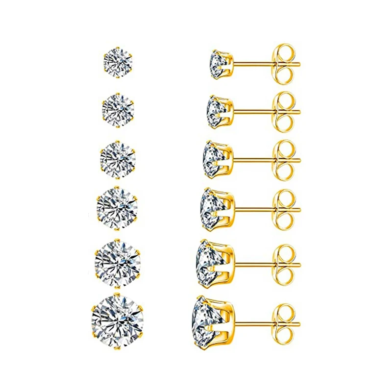 Stainless Steel Butterfly Button Cubic Zircon CZ Ear Studs 18K Gold Plated Women Earrings Jewelry