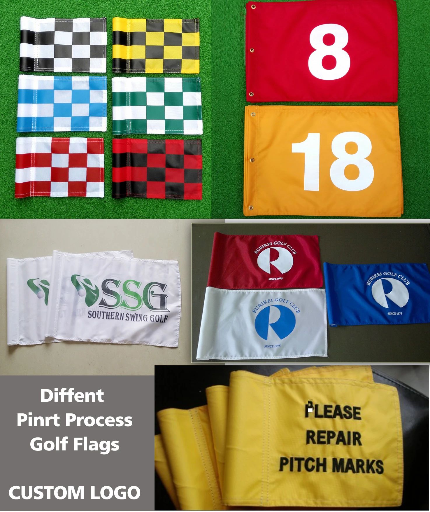 Custom Golf Flags With Any Size Red Blue White Green Yellow Printing 