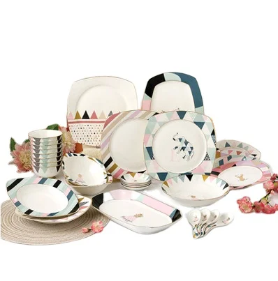 Printing Custom Patterns Tableware Set Porcelain Dinner Plate Salad Sushi Bowl Dinnerware Dessert Plate Sets