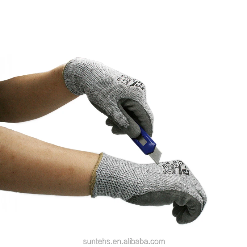 High quality PU palm finger coating protective gloves 16-560 gray seamless weave gloves