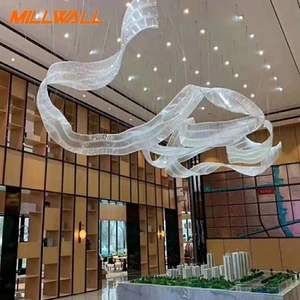 Classic Postmodern Ribbon Hanging Crystal Pendant Lights Hotel Lobby Glass Ceiling Lampen Hanging Chandelier for Hotel Lobby