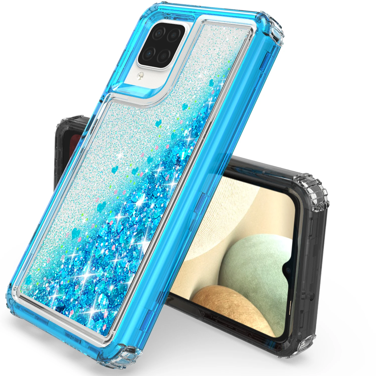 2021 Dazzle shadow quicksand mobile phone case color heart glitter  three-in-one mobile phone case for Samsung A12