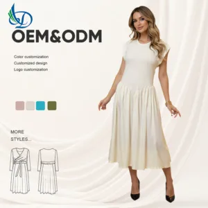 Lady Elegant Women's White A-line Midi Dress, Breathable and Washable, Summer Romantic Casual Dress