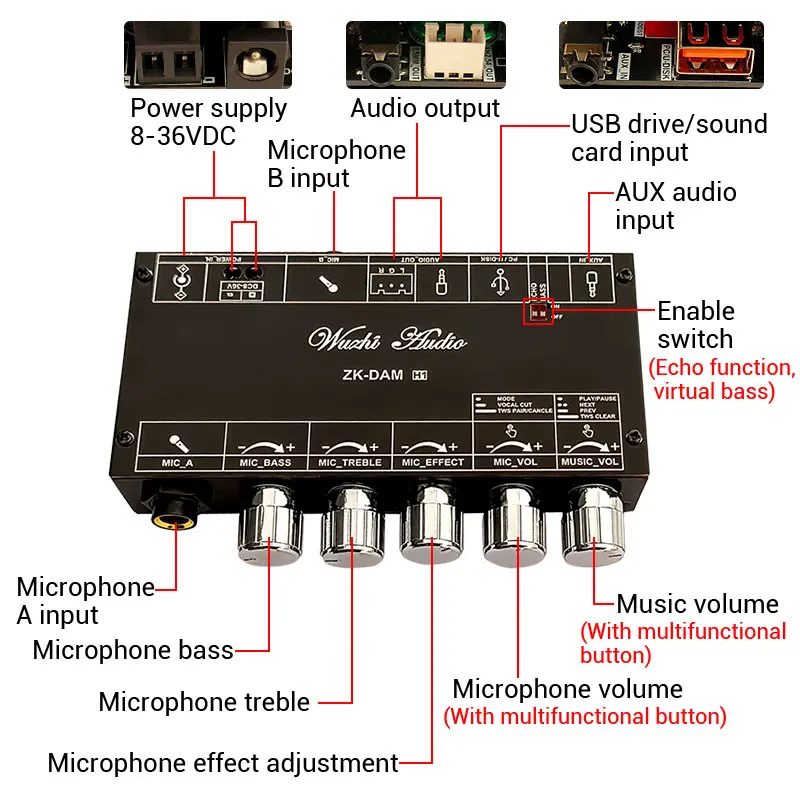 WUZHI Audio Dam H1 Karaoke Reverb Board with Bluetooth & USB