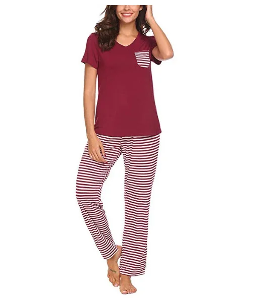 Hotouch Womens Pajama Set Striped Long Sleeve Top & Pants Sleepwear Pjs Sets 