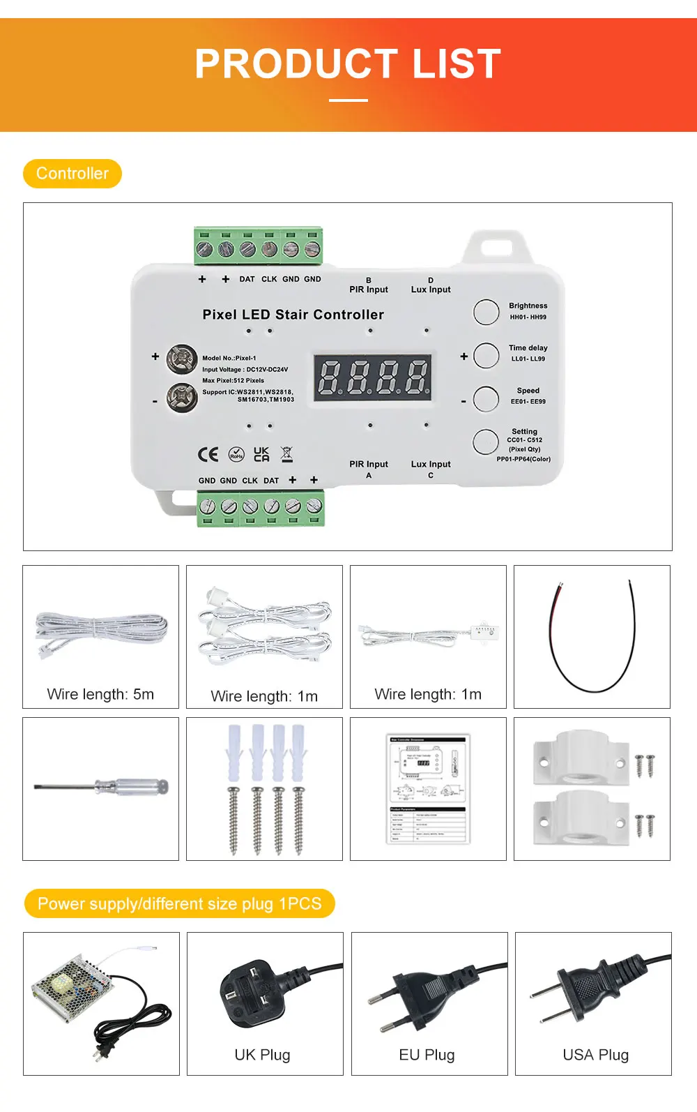 Pixel Led Stair Lighting Controller Set With Daylight Sensor And Single