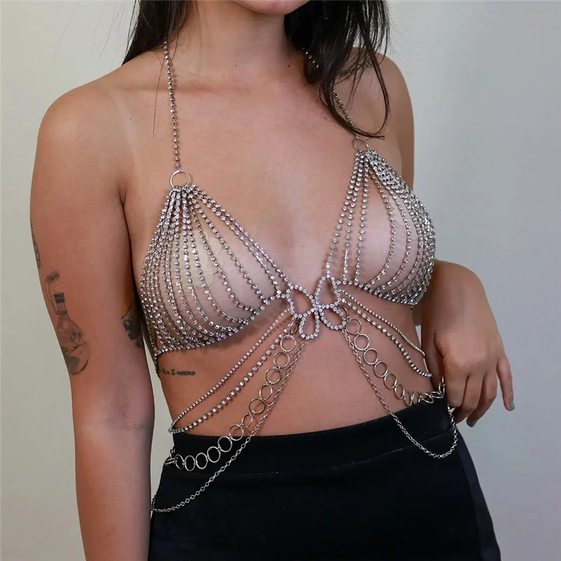 Multilayer Butterfly Body Chain Nightclub White Rhinestone Belly Chain