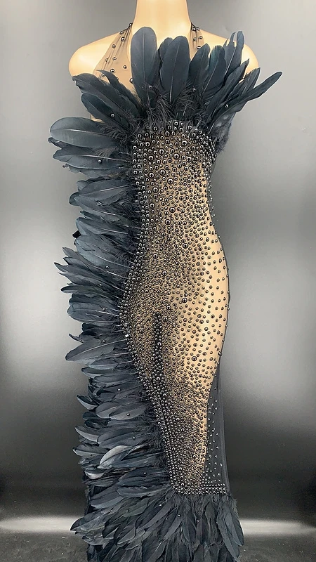 peacock feather bridesmaid dresses Trumpet/Mermaid Mother Of The Bride Feather Dresses with One Shoulder Long Sleeves Chiffon Peacock main image 0