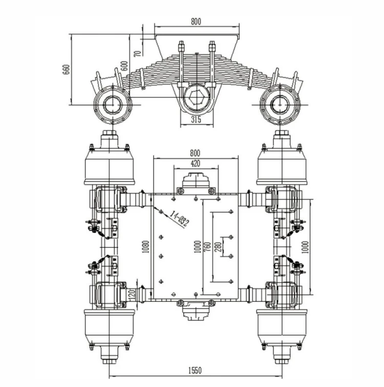 Longyuan Semi Trailer Part Tandem Truck 32t Bogie Suspension With Axle