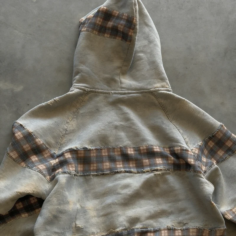 Men's Custom Patchwork Checkered Hoodie, 100% Cotton Flannel Hoodie, Casual Streetwear, Apparel Manufacturer gallery 4