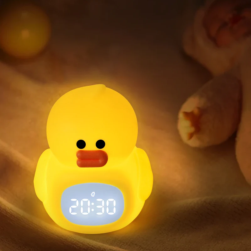 Cute Portable LED Duck Alarm Clock with Night Light Rechargeable and Remote Controlled for Baby Kid's Bed Room Decoration