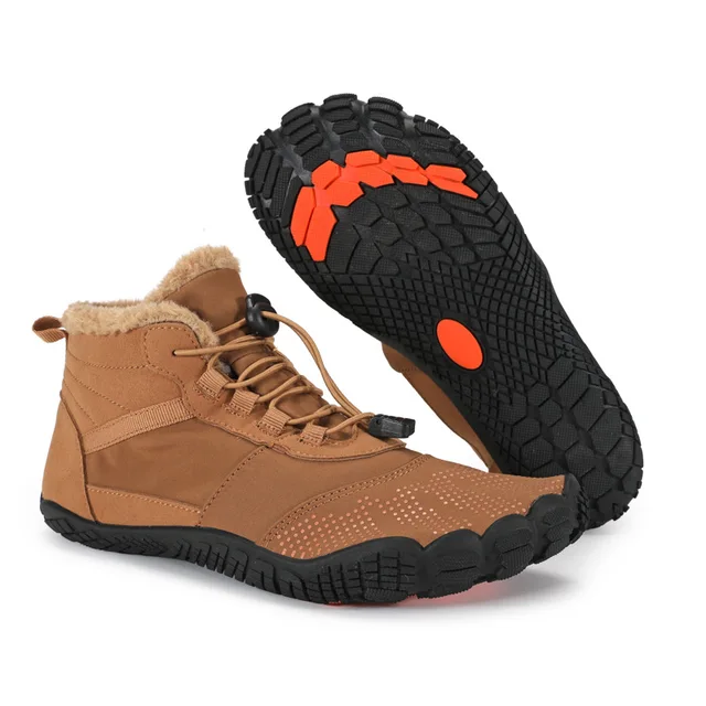 Men's Women's Winter Outdoor Fleece-Lined Hiking Boots Five-Toe Cotton Sports Shoes Waterproof Trekking Shoes Non-Slip Thickened