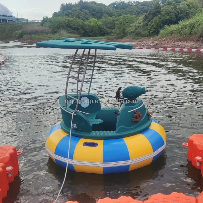 QIQU 2 Adults + 1 Child with Music, Lights & Water Guns PE-PVC Design Aqua Water Inflatable Electric Water Bumper Boat