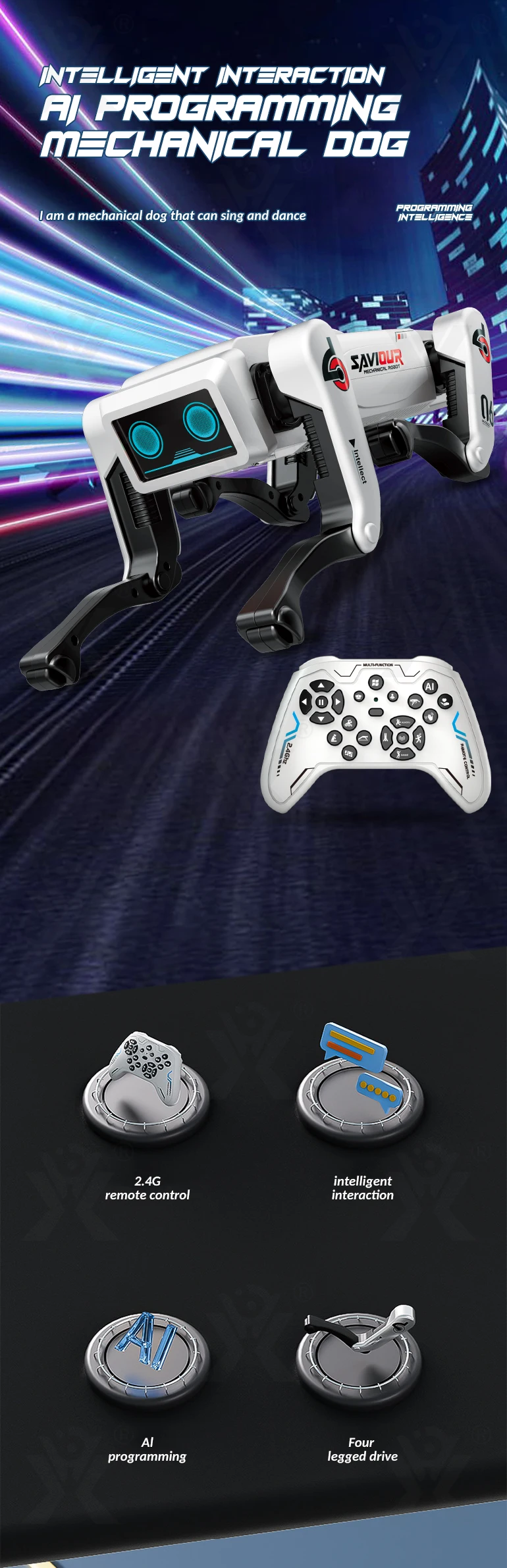 Chengji Kids Programming Interactive Rc Robot Toys Educational Lighting Music Voice-controlled Intelligent Ai Dog for Kids