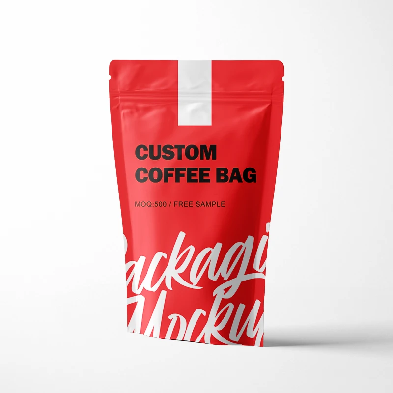 Custom Colorful Coffee Bean Bags With Zipper Valve And Window Stand Up