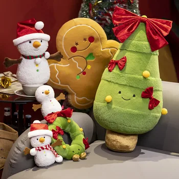 A256 Christmas plush decorations and pendants including gingerbread man pillow, scarf, snowman doll, Christmas tree wreath.